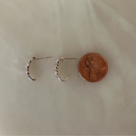 Gold over Sterling J Shaped Post Earrings with Accent Diamond - Picture 5 of 16